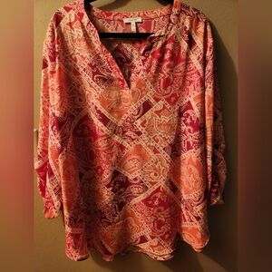 Maurices Red and Orange Paisley Blouse